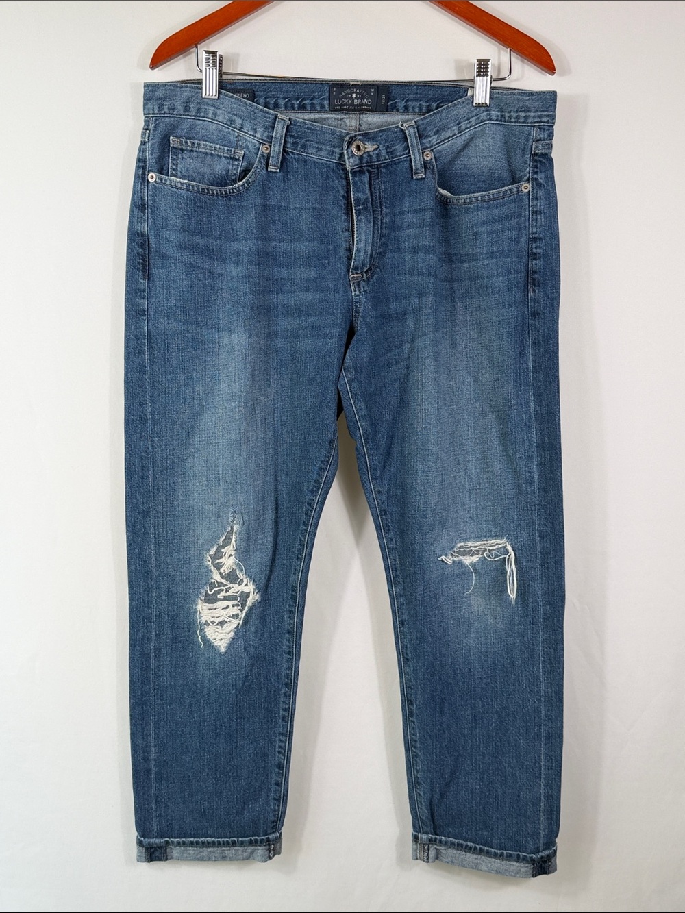 Lucky Brand Sienna Slim Boyfriend Women's Blue Cropped Distressed Jeans. Size 12